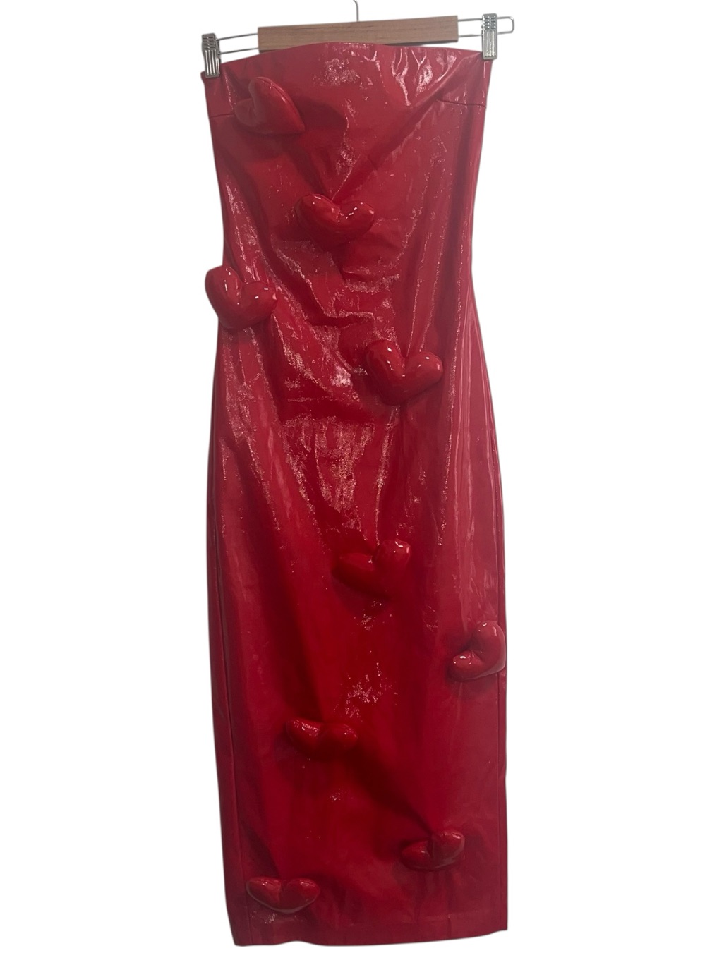 New Nwt Cultnaked Love Killa Strapless Midi Dress In Red Patent Hearts — image 4 of 8
